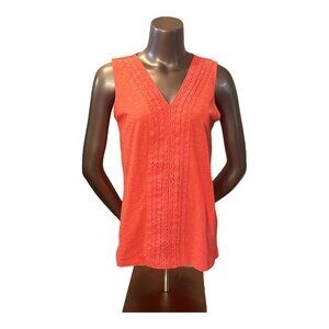 Talbots Women's Tank Top Coral Salmon Lacey Sleeveless Boho Pullover Size XS